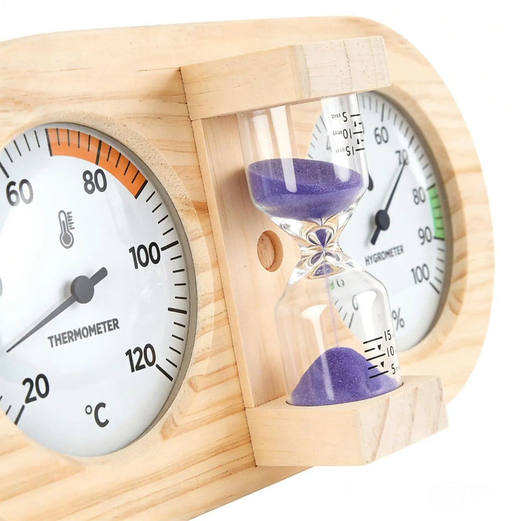 Sauna Thermometer Hygrometer & 15-Min Sand Timer Wall Mount Sauna Thermometer Hygrometer PLUSH