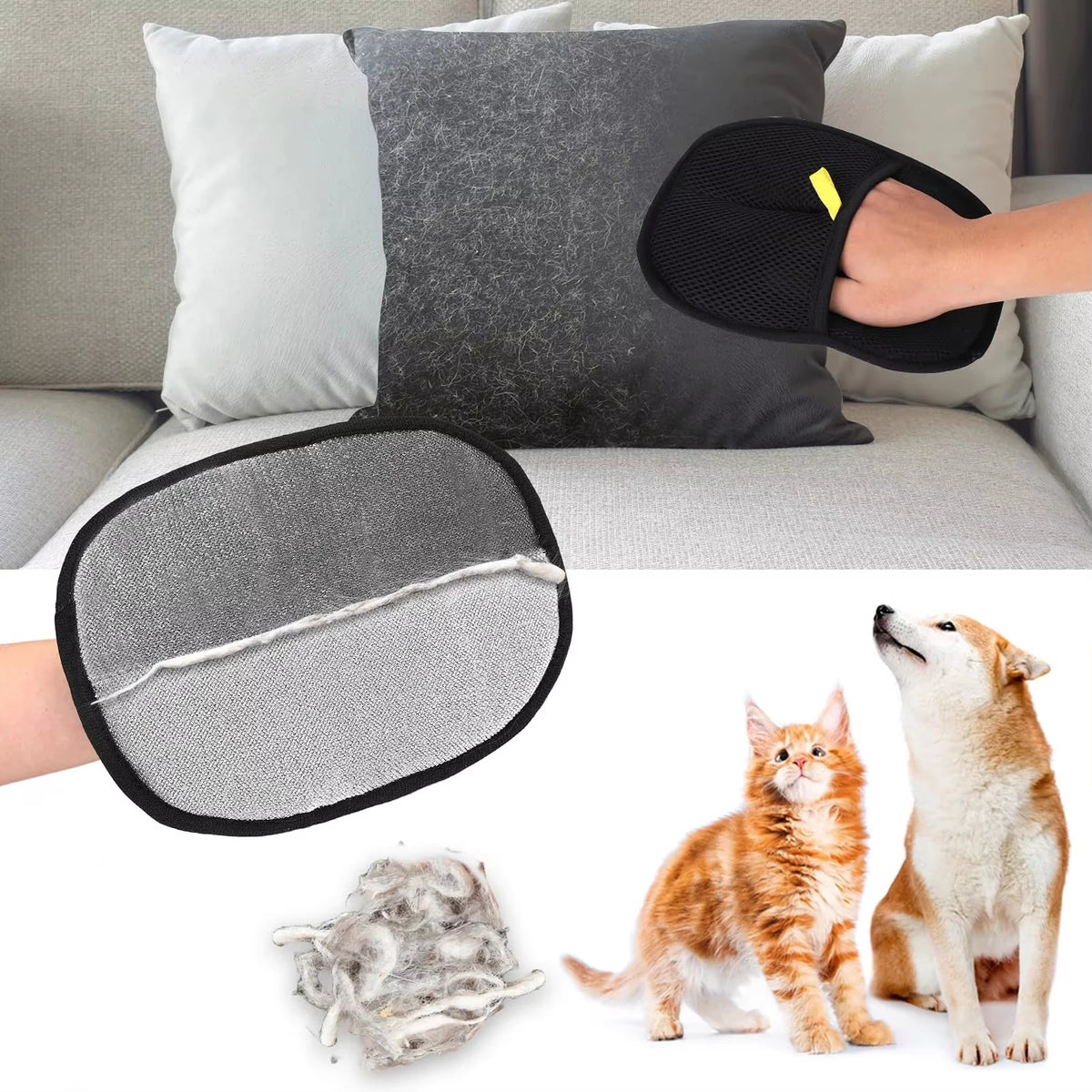 Reusable Pet Hair Removal Gloves | Double-Sided Grooming Pet Grooming Gloves PLUSH