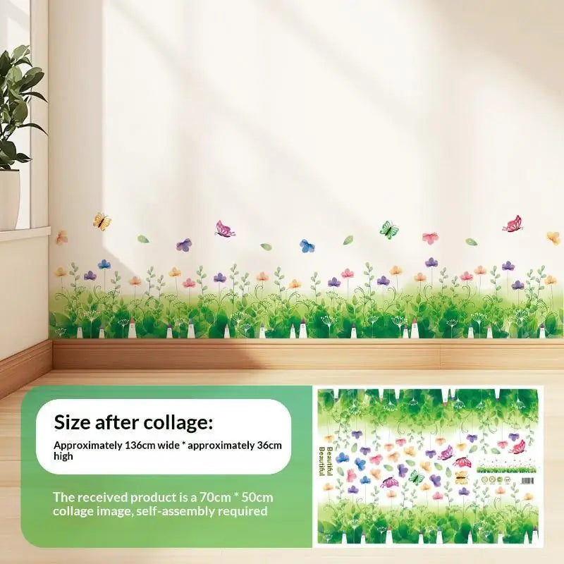 Pastoral Flower & Butterfly PVC Wall Stickers – Baseboard Decals Wall Border Sticker PLUSH K size1