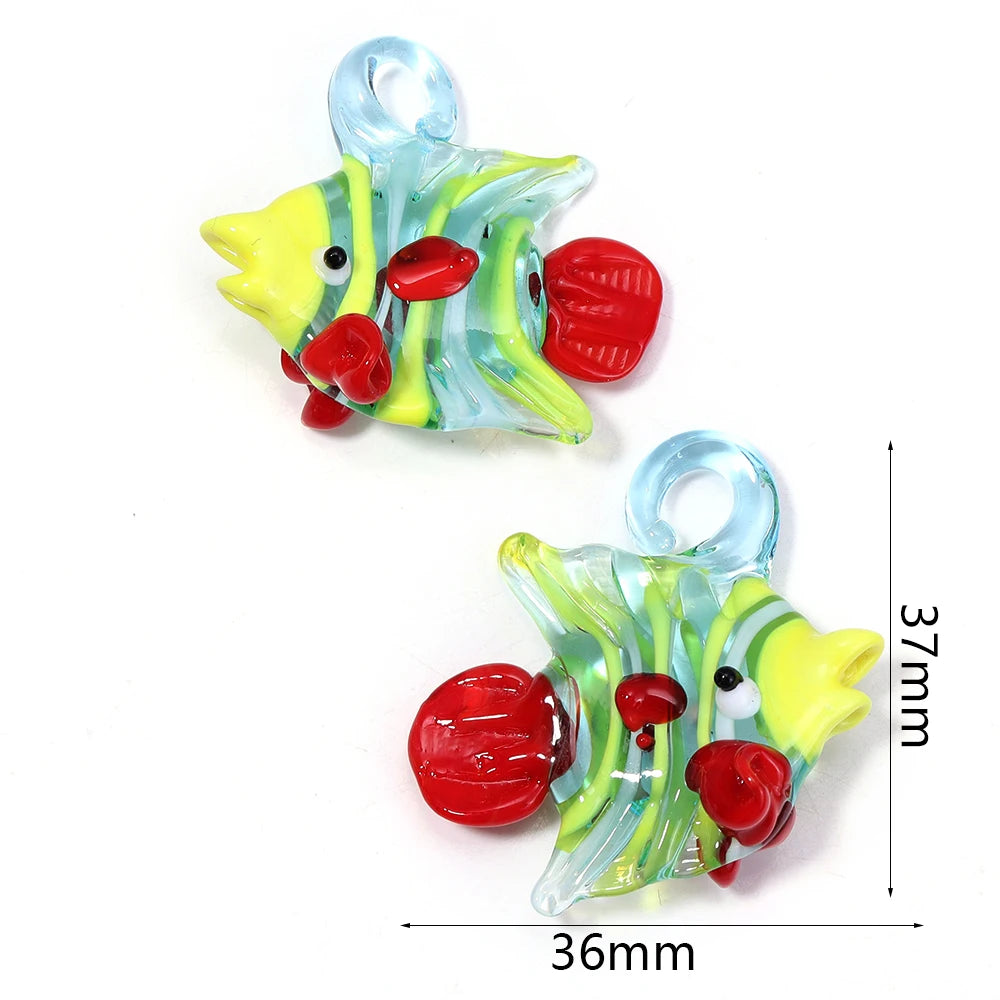 Tropical Fish Lampwork Glass Beads 2pcs – DIY Jewelry Charms Lampwork Glass Beads PLUSH yellow green