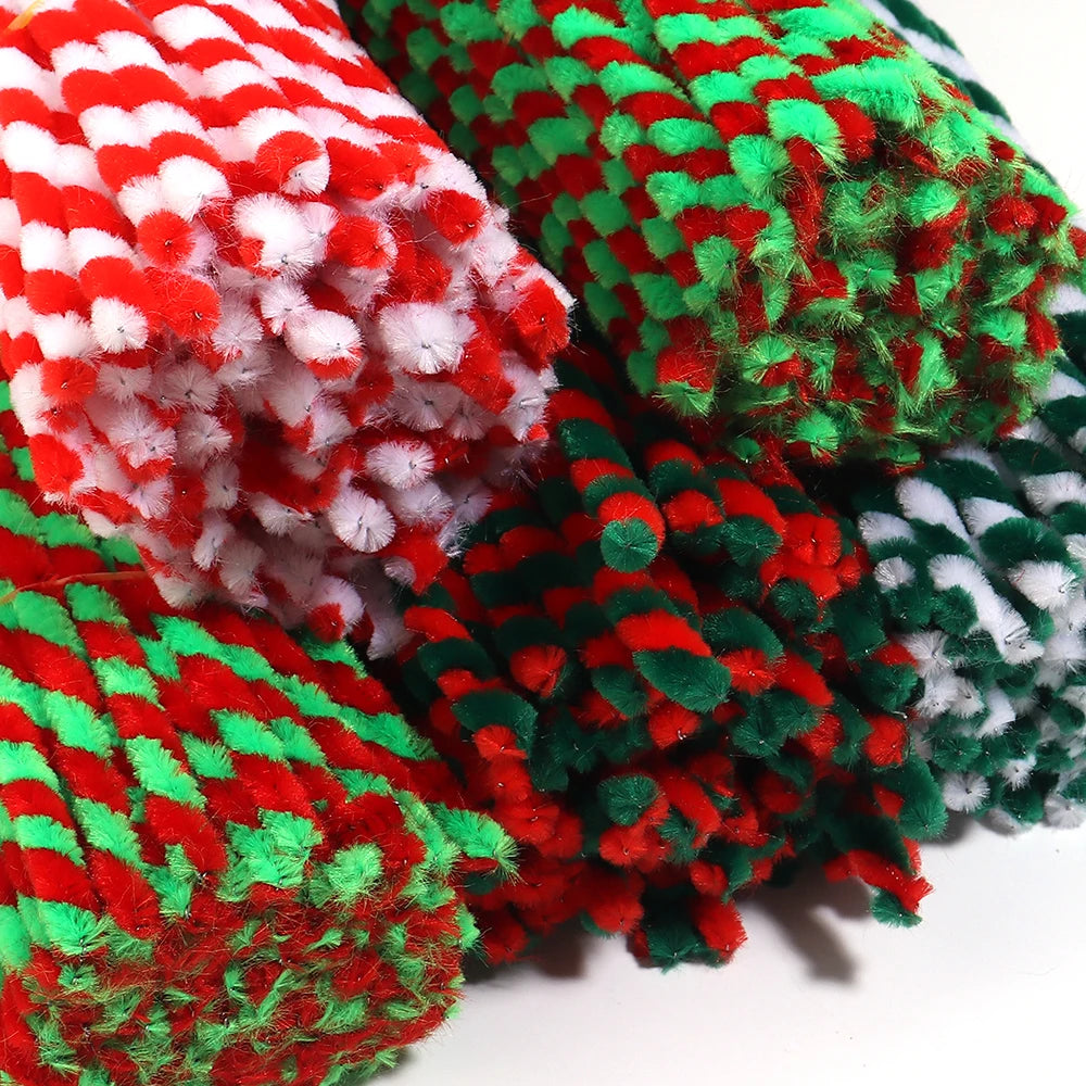 100pcs Christmas Striped Chenille Pipe Cleaners 30cm DIY Craft Craft Pipe Cleaners PLUSH