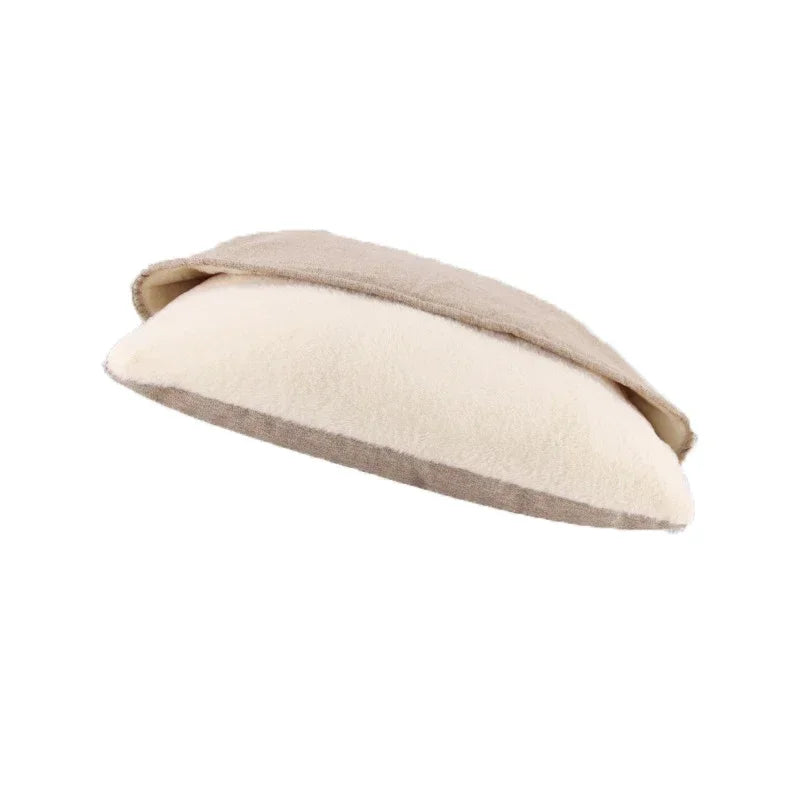 Washable Plush Pet Bed – Warm Dog & Cat Sofa Cushion Pet Bed PLUSH Linen Brown L-75x60cm