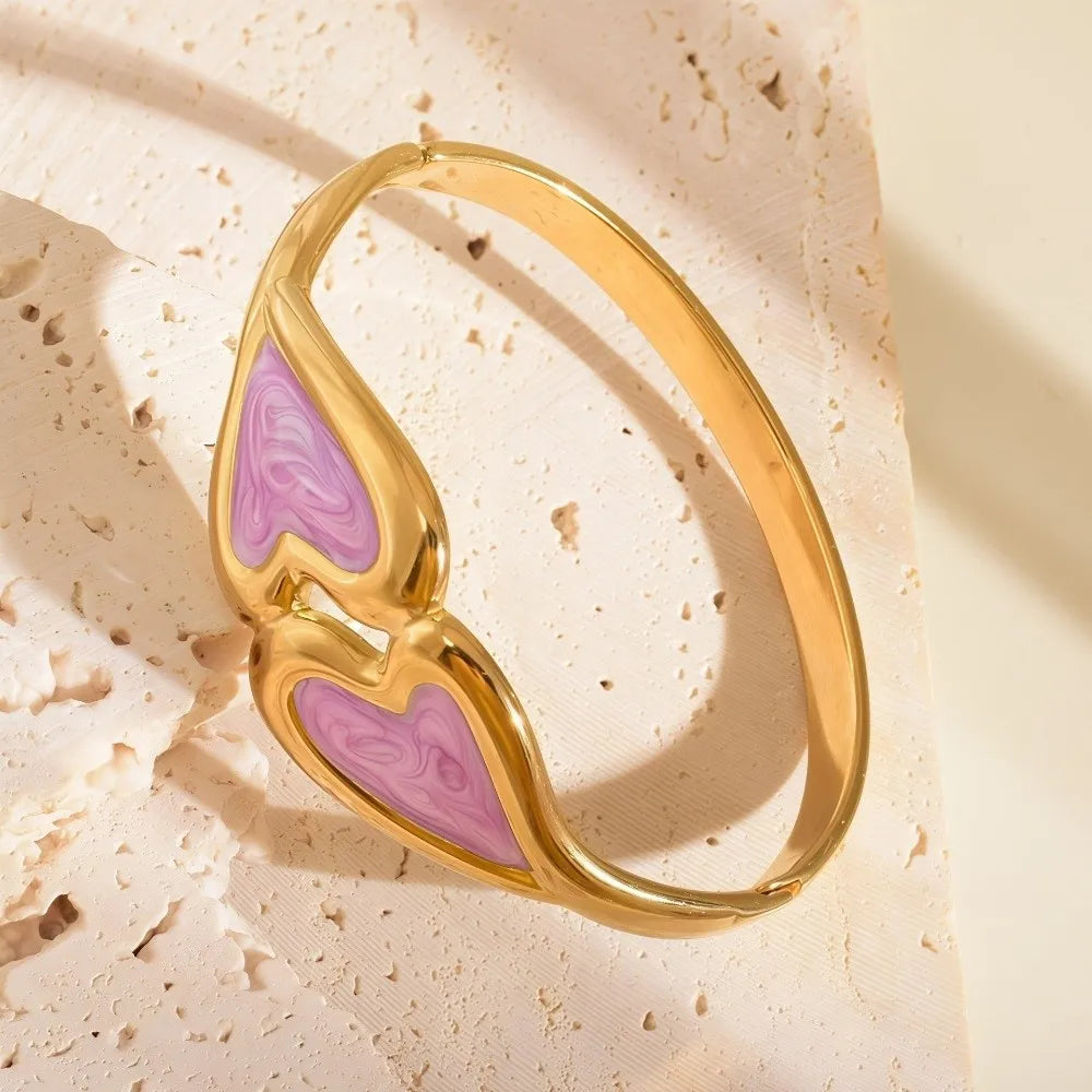Heart Shape Enamel Bangle Bracelet – Cloisonné Flower Design Enamel Bangle Bracelet PLUSH Purple