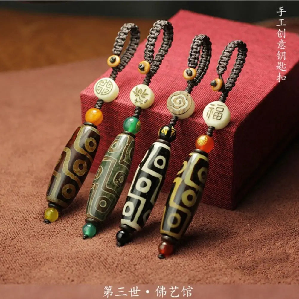 Nine Eye Tibet Dzi Agate Bead Keychain – Eastern Pendant Bead Pendant Keychain PLUSH