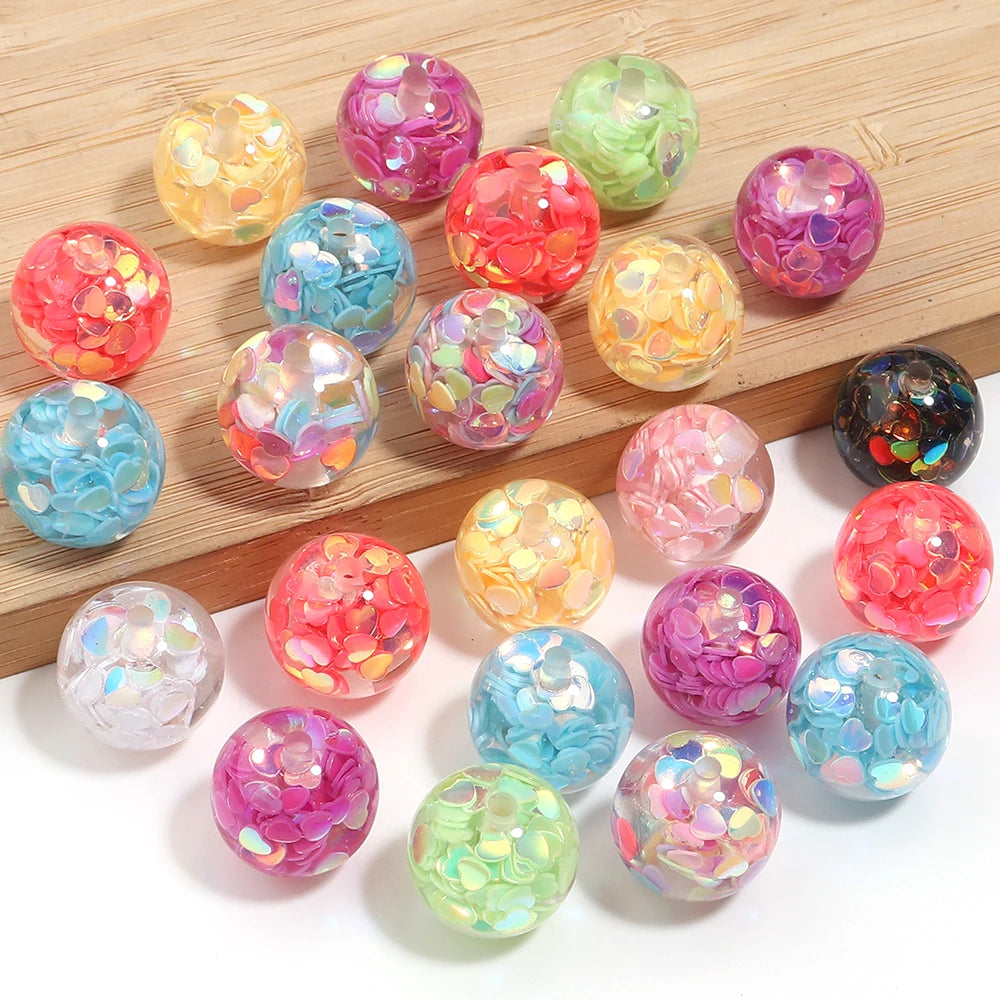 5pcs Transparent Round Resin Heart Sequin Beads – DIY Jewelry Resin Spacer Beads PLUSH