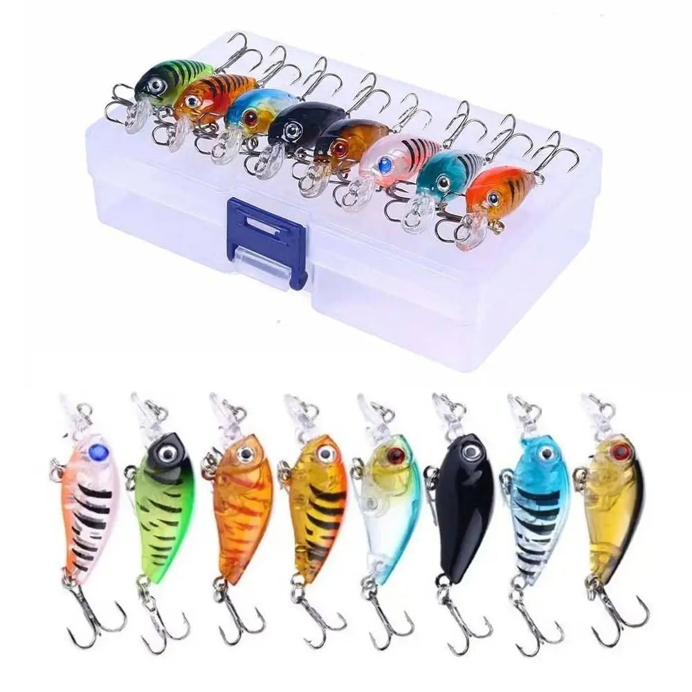 8-Pack Topwater Micro Fishing Lures – Hard Bait Wobbler Set Fishing Lure Set PLUSH