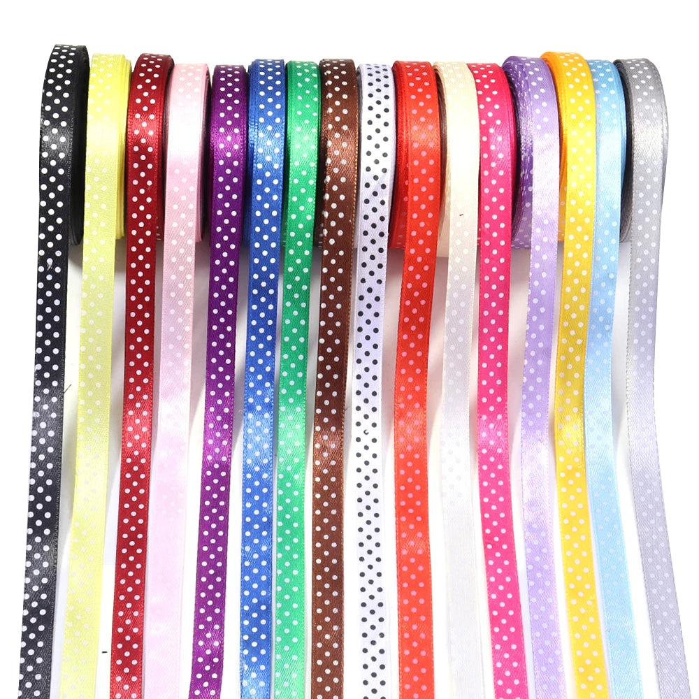 20 Yards Polka Dot Polyester Ribbon 1cm | Gift Wrapping & Bows Craft Ribbon PLUSH