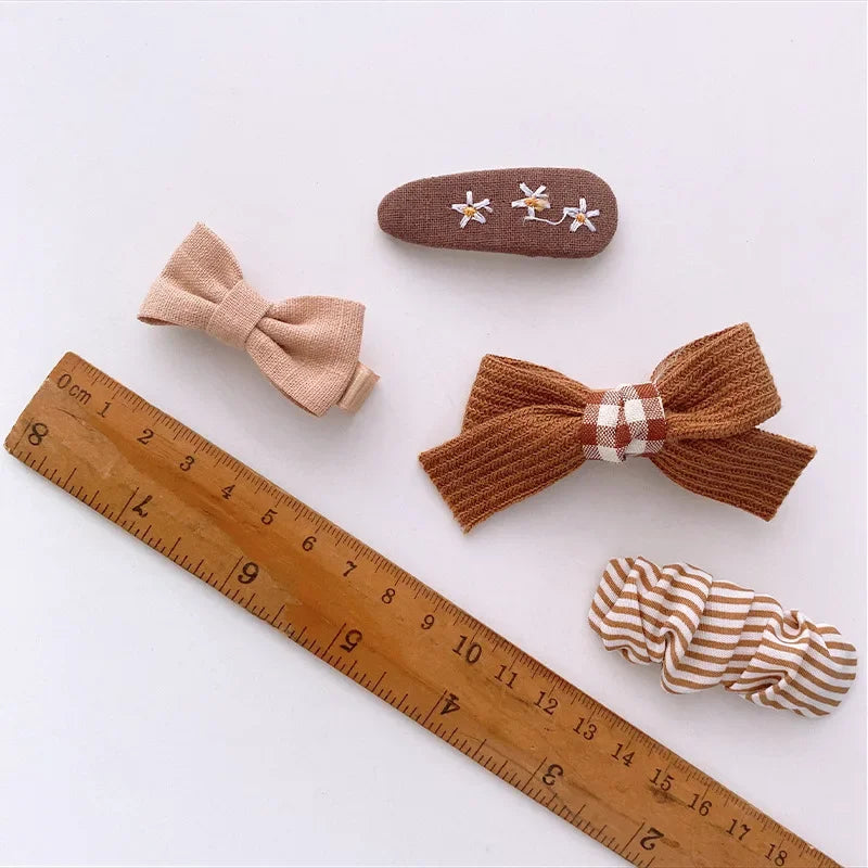4pcs Chocolate Ribbon Bow Hair Clips for Girls – Coffee Color Kids Hair Clips PLUSH