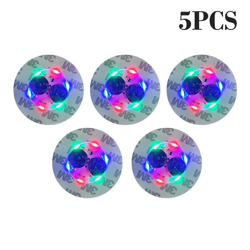 LED Luminous Bottle Coasters 6cm – Party Bar Wedding Decor LED Party Coaster PLUSH 5Pcs Colorful 6cm