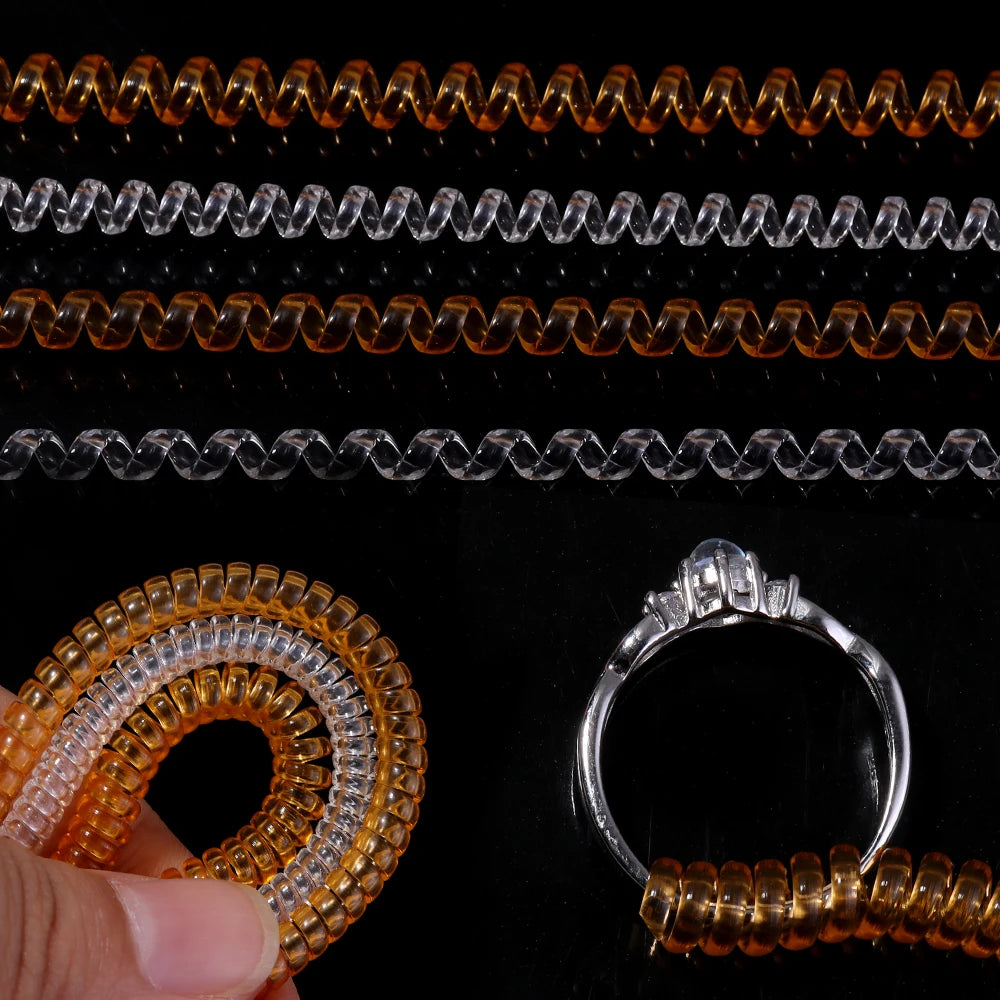 10pcs Plastic Spiral Ring Size Adjuster – Transparent & Gold Ring Size Adjuster PLUSH