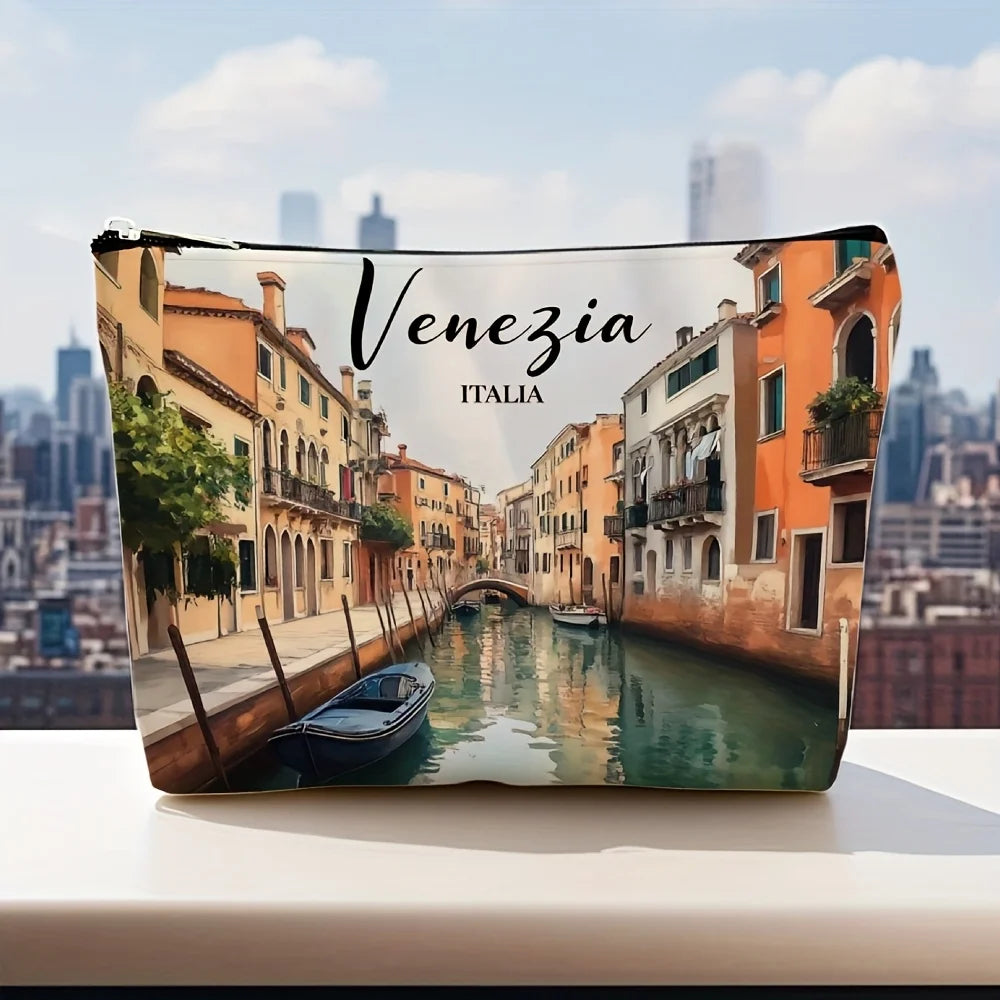 Venice Italy Print Makeup Bag – Travel Zipper Pouch & Organizer Makeup Zipper Pouch PLUSH