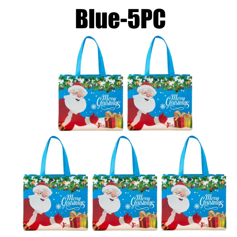Christmas Non-Woven Gift Tote Bags with Handles – Xmas Party Christmas Gift Bags PLUSH Blue-5PC L-36x47cm