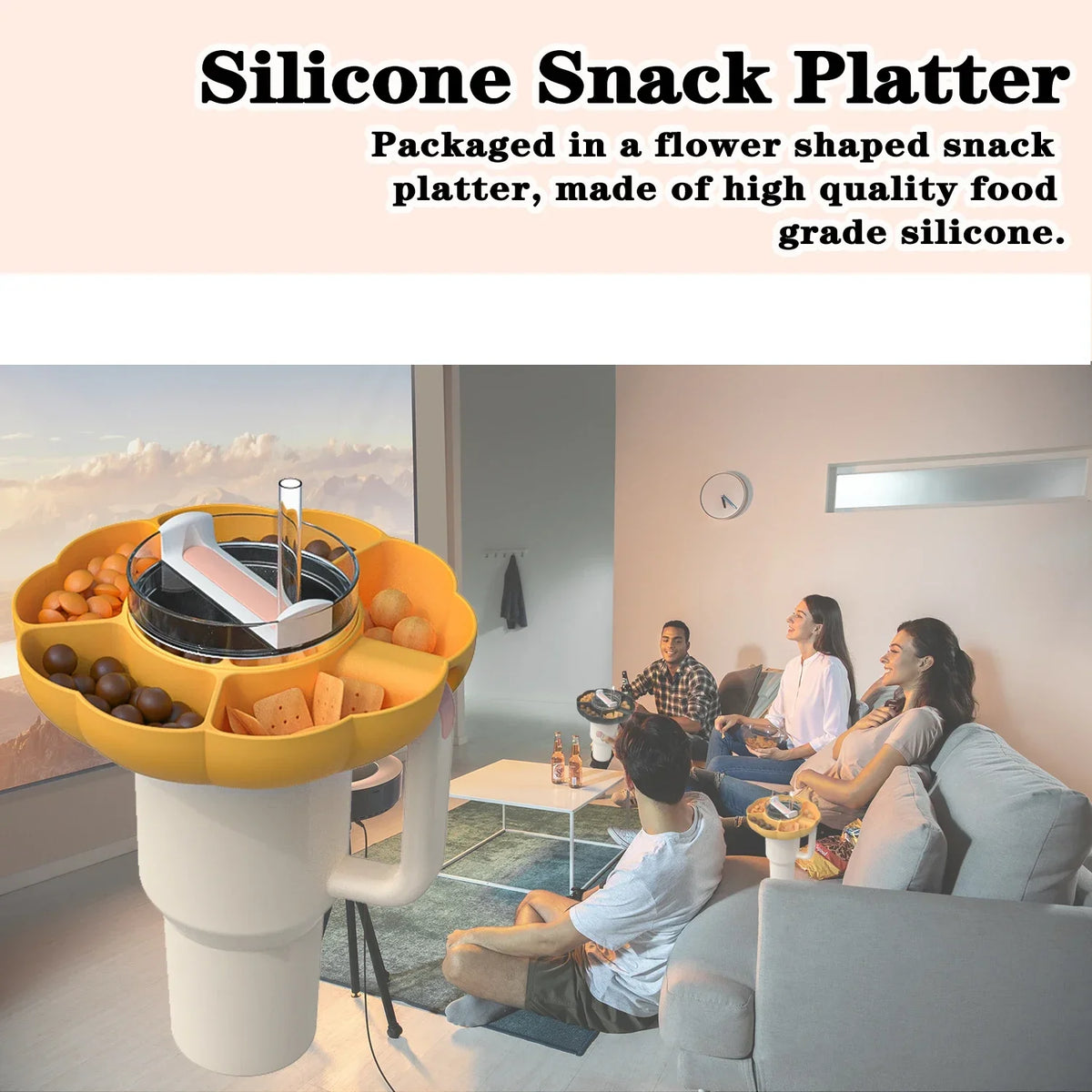 Silicone Snack Tray for Stanley 40 oz Cup – Divided Platter Divided Snack Tray PLUSH