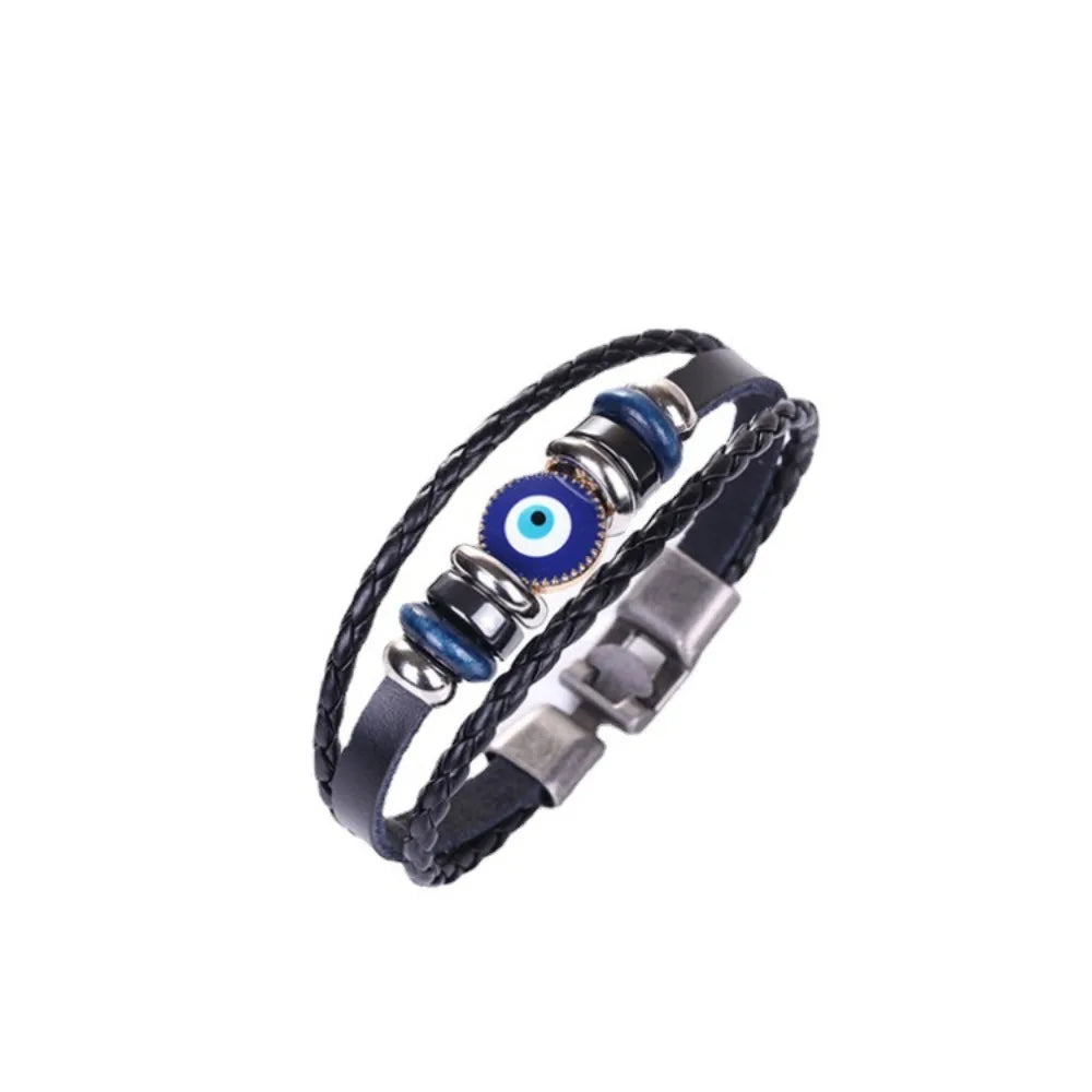 Turkish Evil Eye Multilayer Leather Braided Bracelet – Unisex Charm Bracelet PLUSH