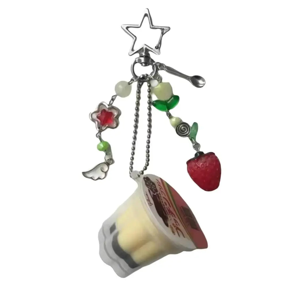 Kawaii Japanese Pudding Keychain Y2K Beaded Bag Charm Beaded Bag Charm PLUSH