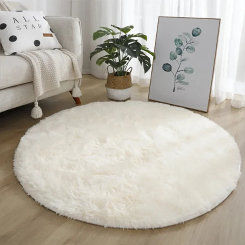 Super Soft Round Plush Rug – Thick Pile Fluffy Home Décor Plush Area Rug PLUSH white 60x60cm