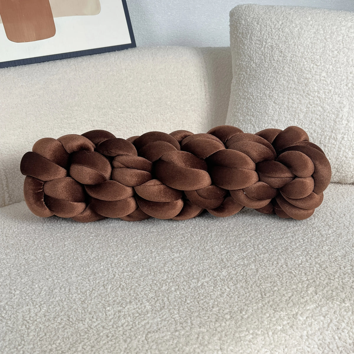 Woven Twisted Bolster Pillow – Modern Minimalist Décor Decorative Bolster Pillow PLUSH Brown
