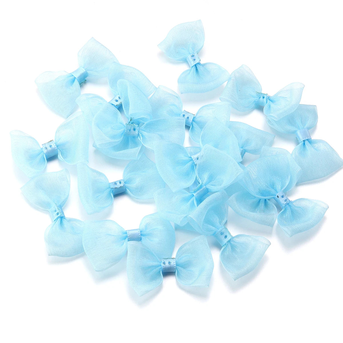 20pcs Organza Sheer Mesh Bows – Hair Clips & DIY Crafts Craft Bow Embellishments PLUSH Light Blue