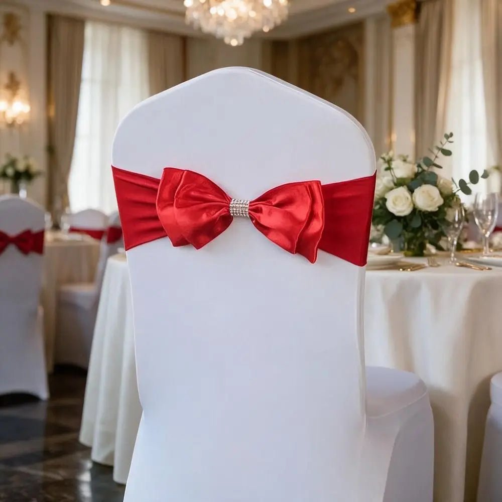 10pcs Satin Bow Chair Sashes – Elastic Spandex, No-Tie Chair Sash Bows PLUSH