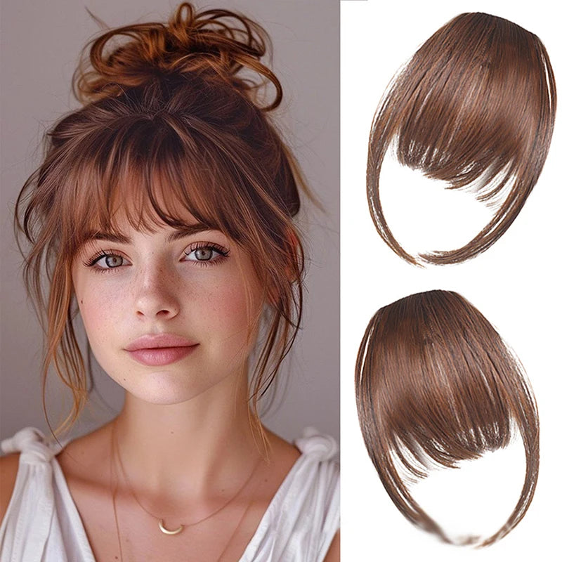 Clip-In Synthetic Air Bangs & Sideburns Hairpiece Black Brown Clip-In Hair Bangs PLUSH Light brown 3