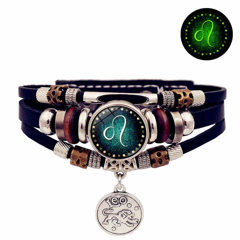 Zodiac Luminous Leather Bracelet – Multilayer Beaded Unisex Charm Bracelet PLUSH 4- Leo