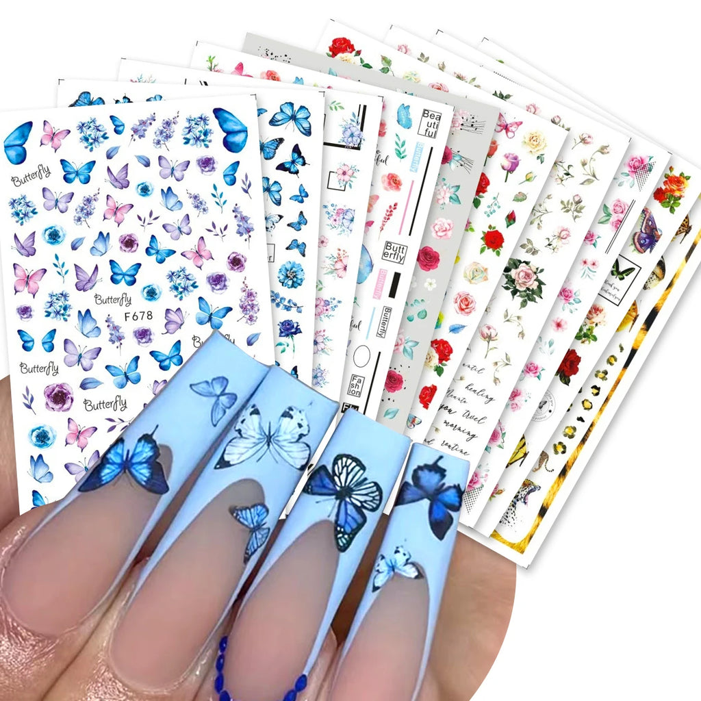 10pcs 3D Butterfly Nail Art Stickers – Holographic Floral Decals Nail Art Stickers PLUSH