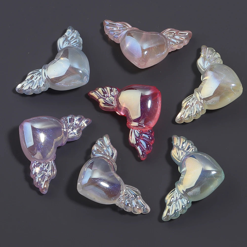 10pcs AB Wing Heart Acrylic Spacer Beads – DIY Jewelry Making Acrylic Spacer Beads PLUSH