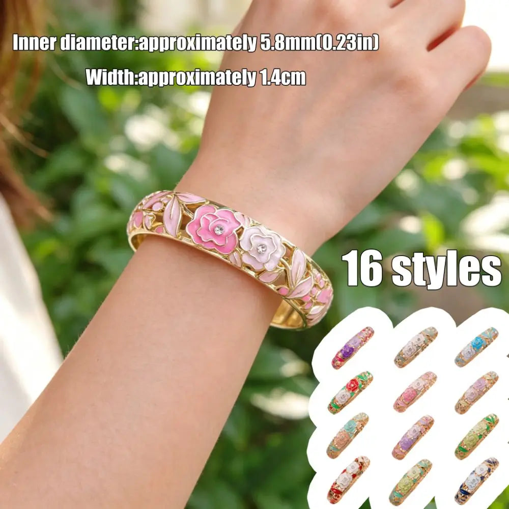 Chinese Cloisonné Enamel Peony Bangle – Filigree Flower Bracelet Enamel Bangle PLUSH