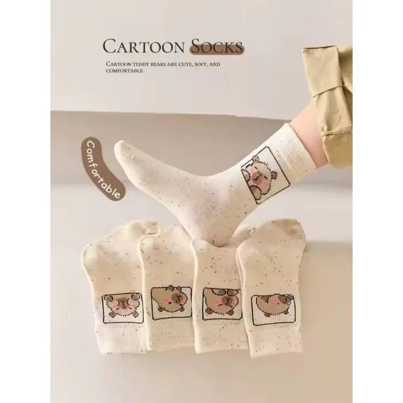 Kids Capybara Bear Cotton Crew Socks – 5 to 50 Pairs Unisex Kids Cartoon Socks PLUSH