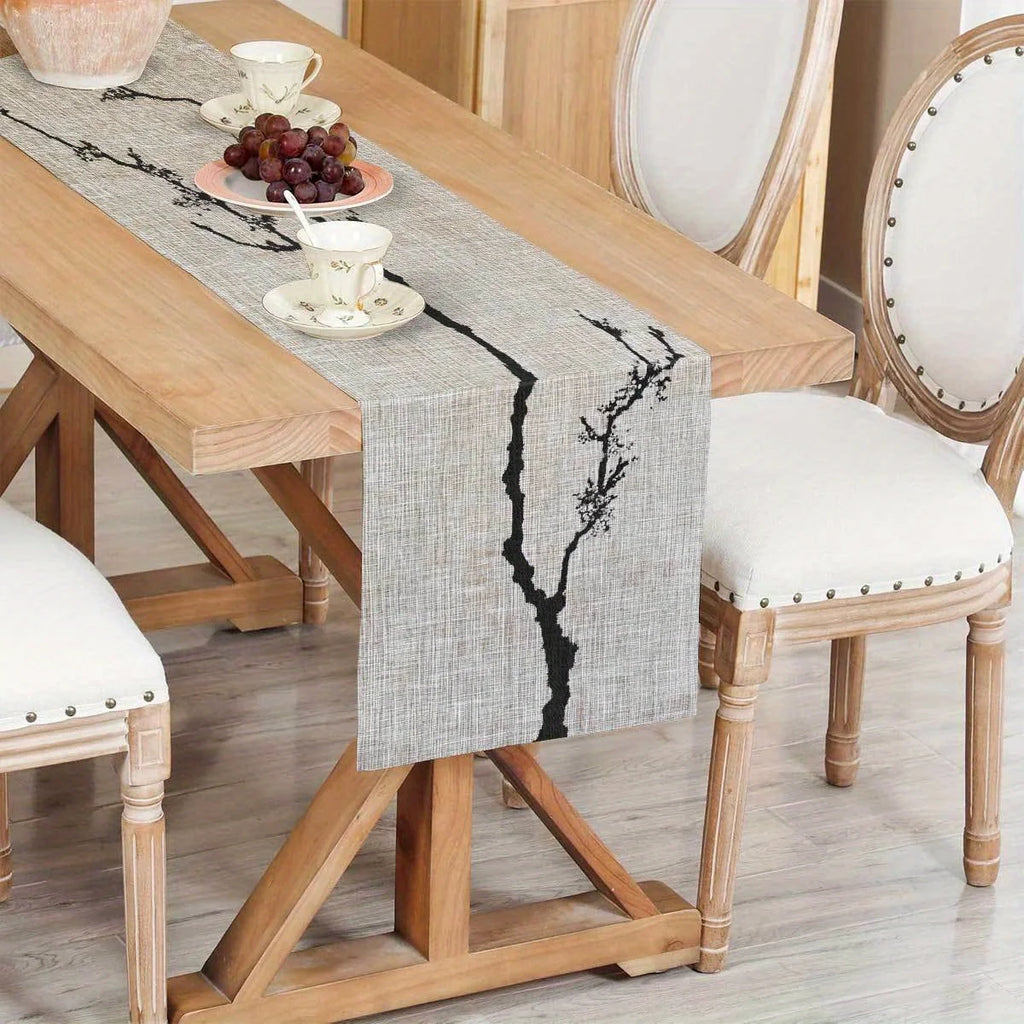 Zen Ink Branch Table Runner | Japanese Chinese Style, 3 Sizes Table Runner PLUSH