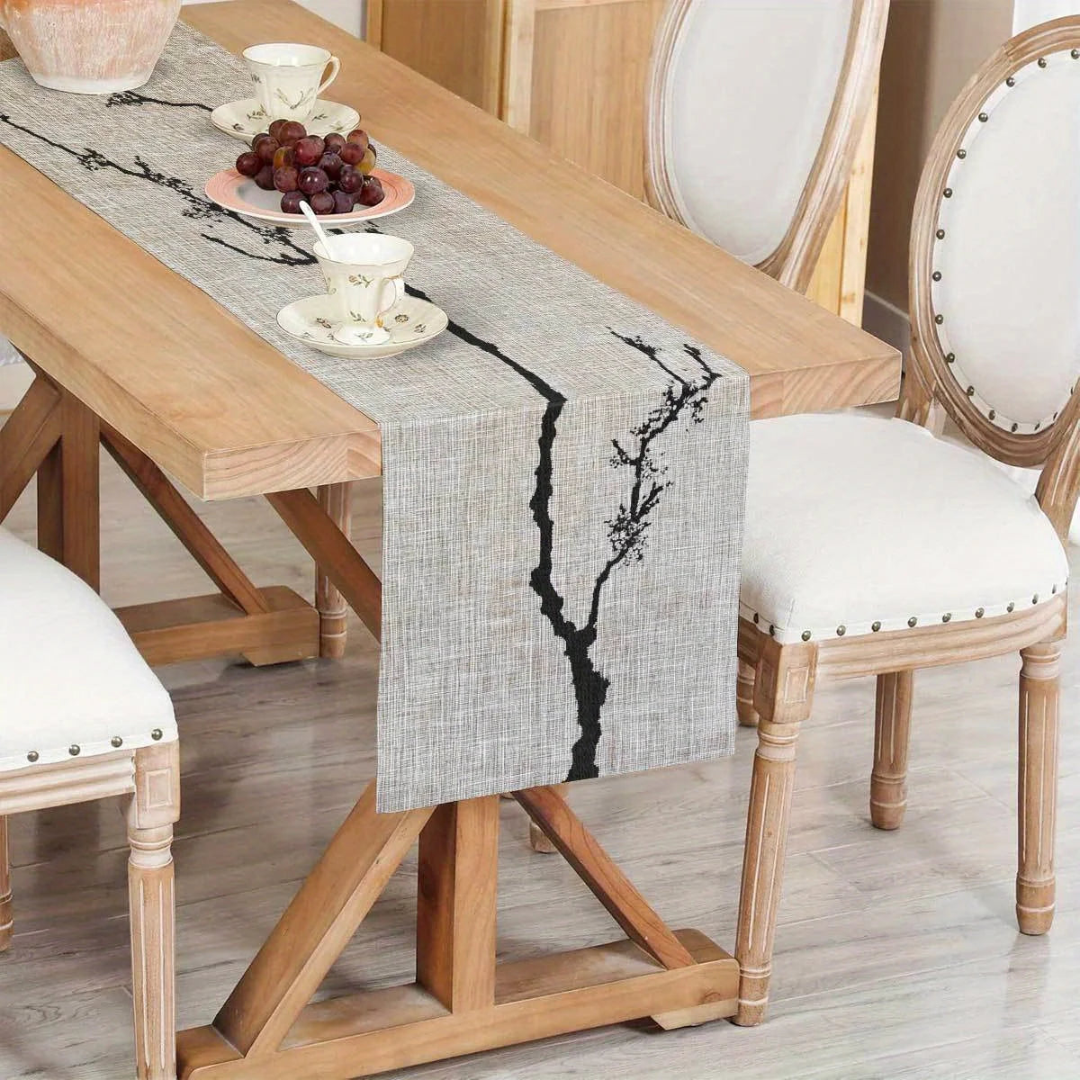 Zen Ink Branch Table Runner | Japanese Chinese Style, 3 Sizes Table Runner PLUSH