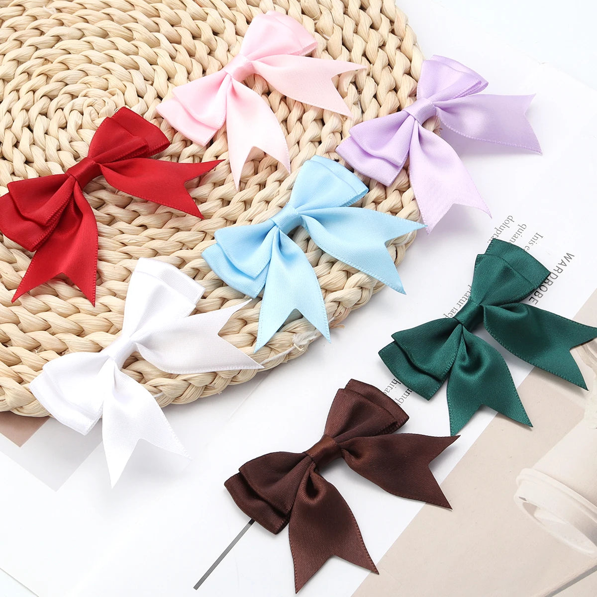 10pcs Satin Ribbon Bows – Colorful Double Layer DIY Bowknot Ribbon Bow Embellishment PLUSH