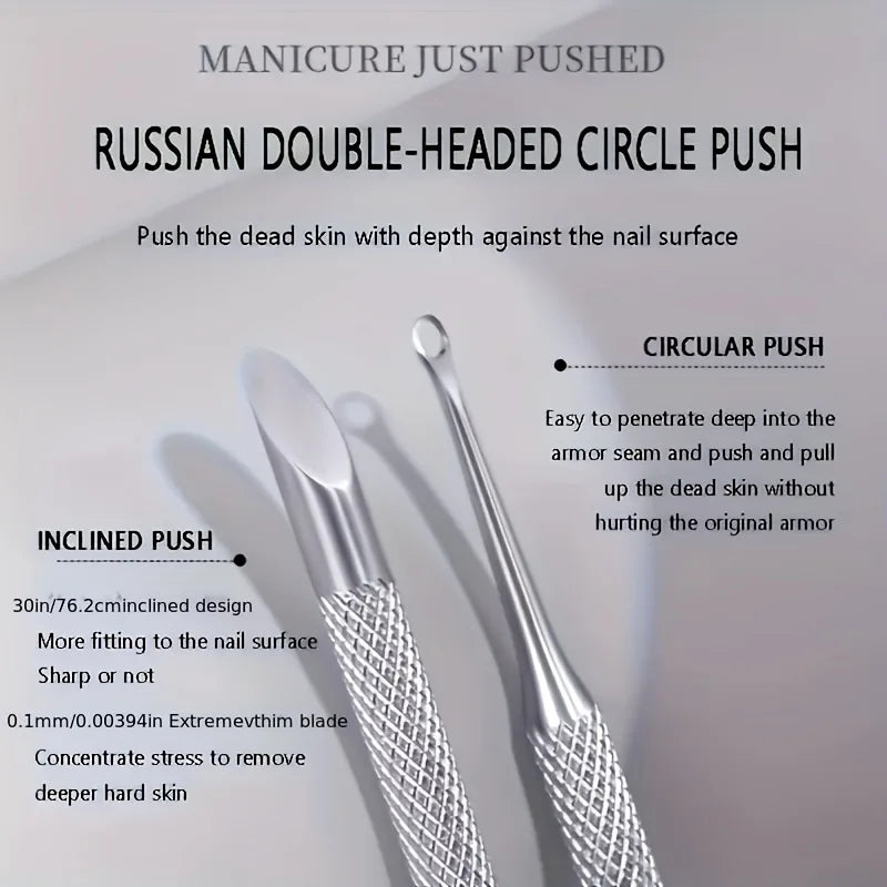 2pcs Stainless Steel Cuticle Pusher & Nail Trimmer Set Nail Care Tool PLUSH