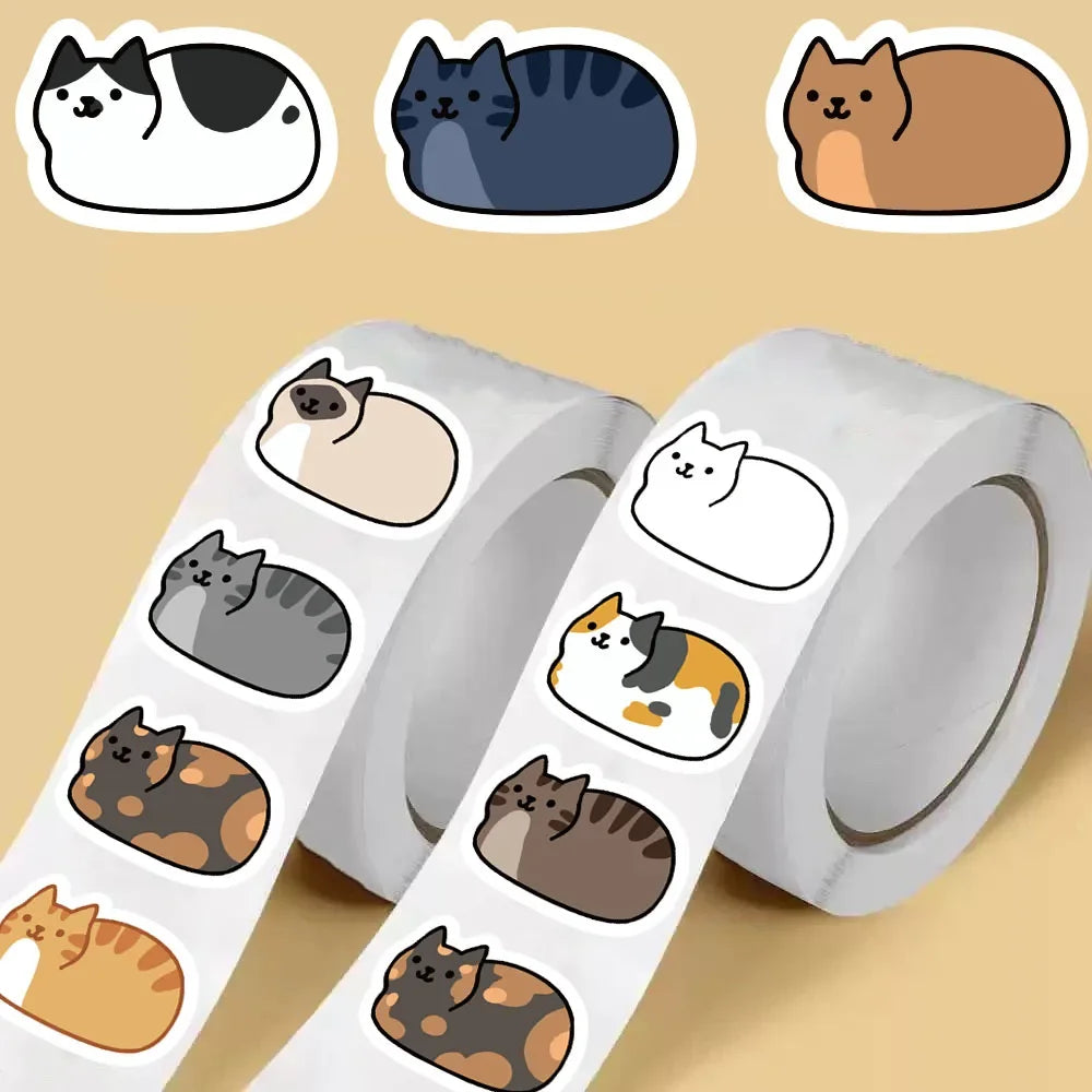 500pcs Kawaii Cat Stickers – Waterproof Laptop & Scrapbook Decorative Sticker Pack PLUSH 2 rolls