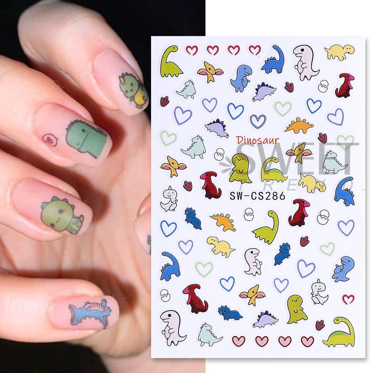 Cartoon Kawaii Nail Stickers – Dinosaur & DIY Decals 2/3pcs Nail Art Stickers PLUSH
