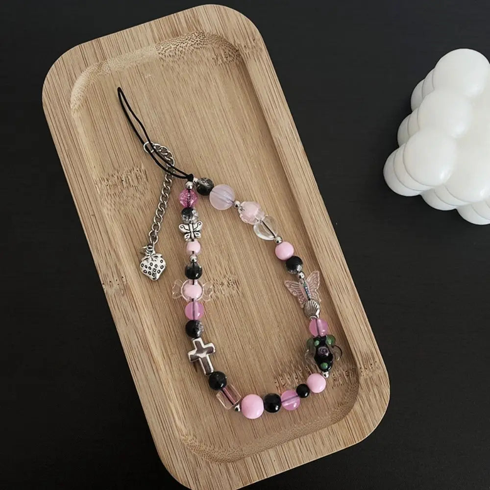 Y2K Burst Beads Phone Chain & Keychain – Colorful Mix Beaded Keychain Charm PLUSH Style B
