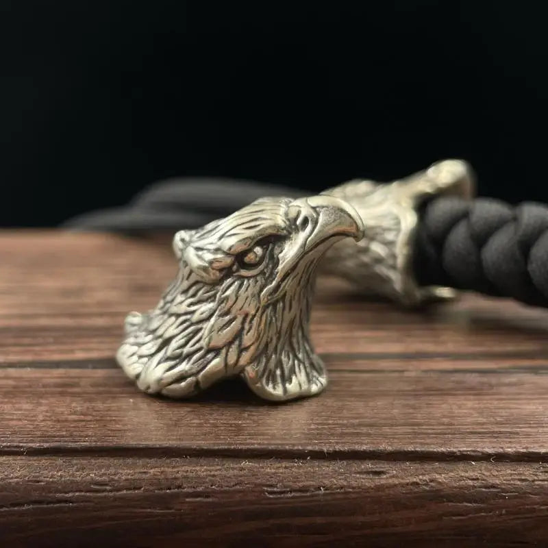 Vintage Brass 3D Eagle Head Paracord Bead EDC Keychain Pendant Brass Paracord Bead PLUSH