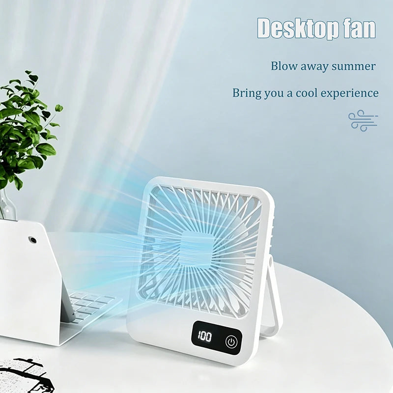 Portable USB Rechargeable Desktop Fan – 180° Tilt & Power Display USB Desktop Fan PLUSH