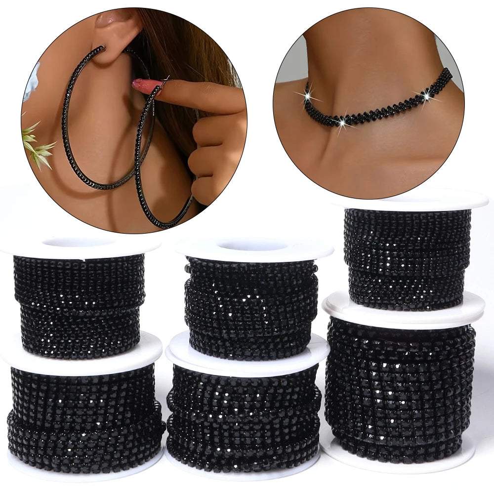 10 Yards Black Rhinestone Claw Chain 2–3.5mm | DIY Jewelry Rhinestone Chain PLUSH