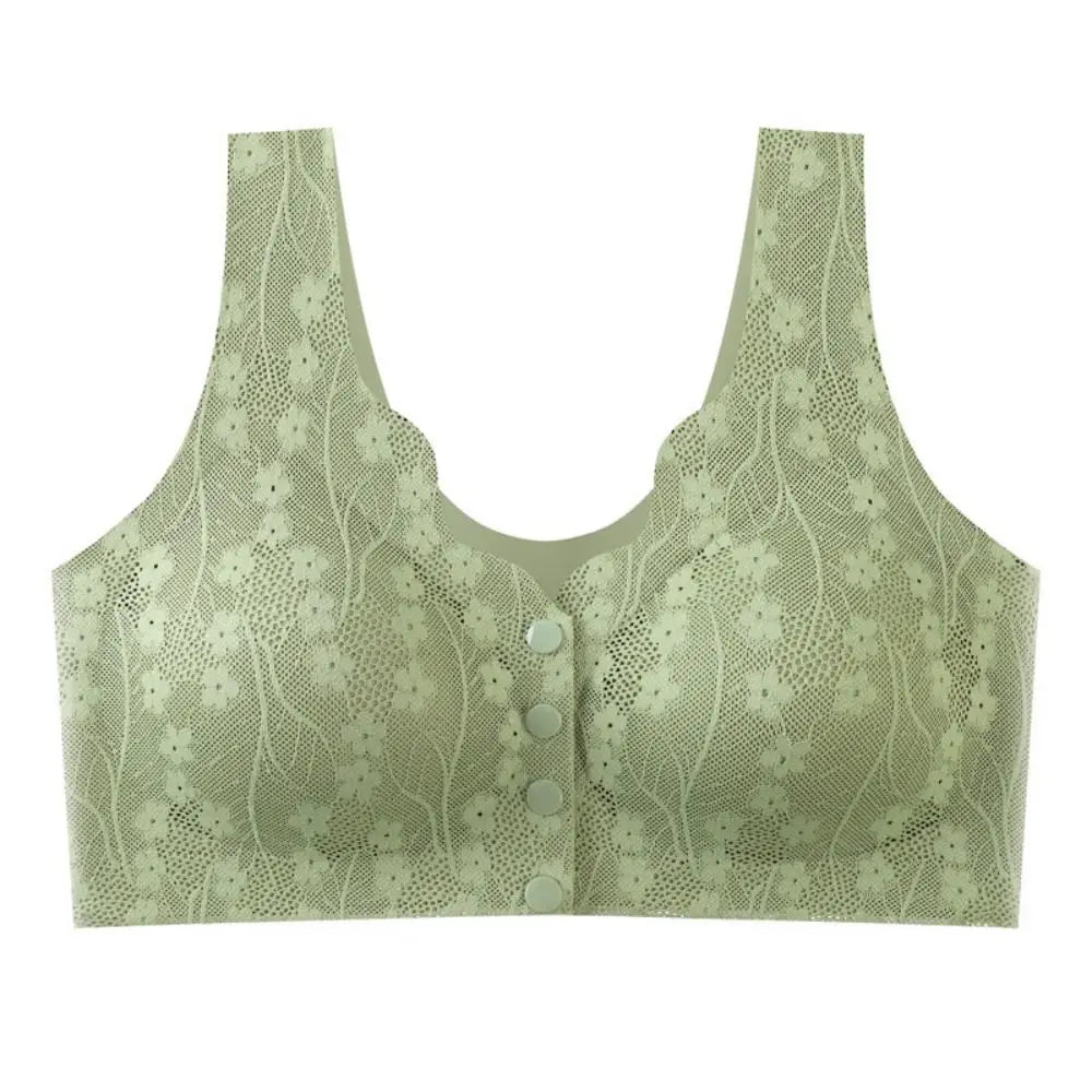 Women's Wireless Front-Close Cotton Bra – Breathable Full Cup Wireless Cotton Bra PLUSH Green 3XL