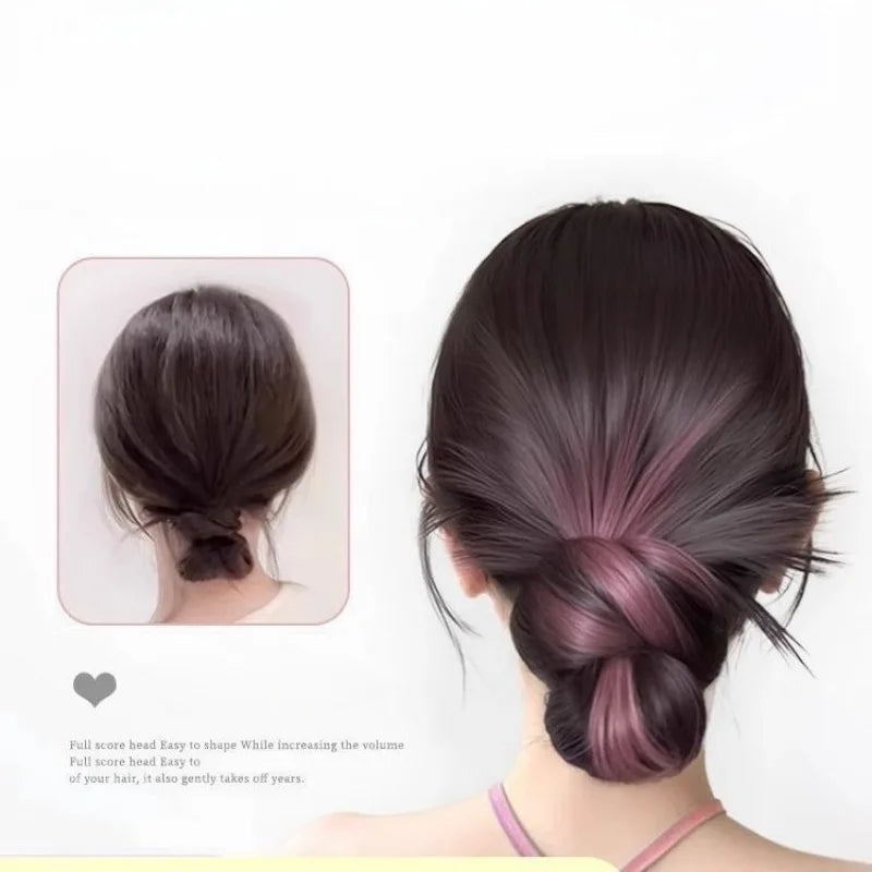 Synthetic Half-Tie Hair Bun Claw Clip Floral Accents Pink Black Clip-On Hair Bun PLUSH