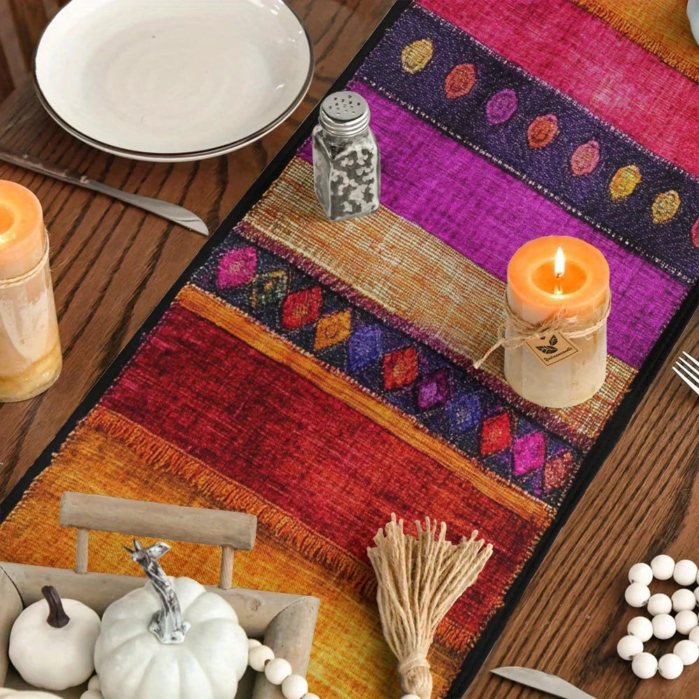Bohemian Patchwork Table Runner – Ethnic Stripe Design Bohemian Table Runner PLUSH