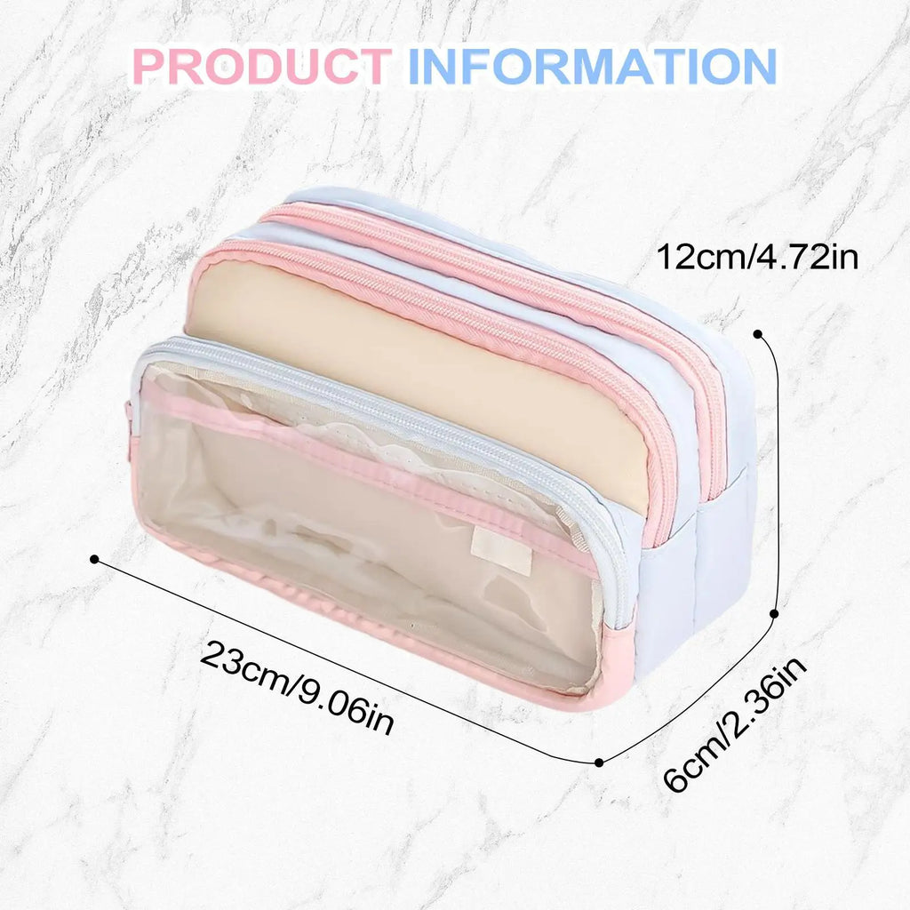 Large Capacity Pencil Case – 3-Compartment Student Pen Pouch Pencil Case PLUSH
