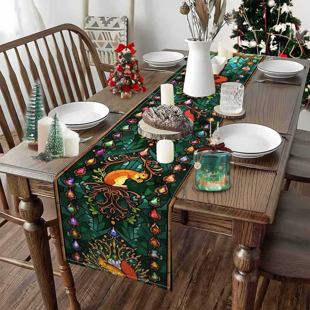Squirrel Tree Print Table Runner | Pastoral Home Décor Table Runner PLUSH