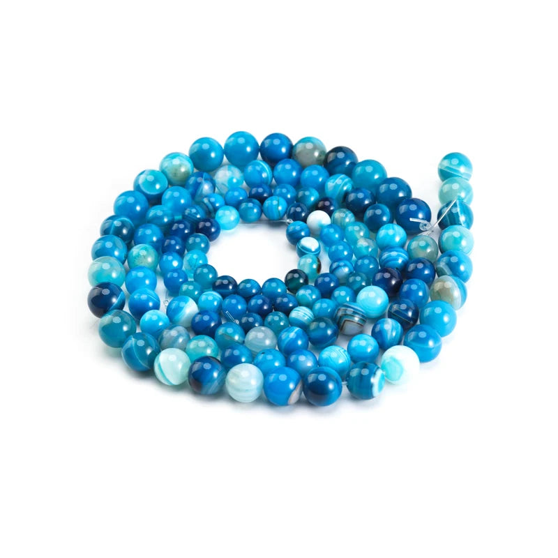 Blue Stripe Agate Round Beads 4–14mm | Natural Stone Spacer Beads Natural Stone Beads PLUSH