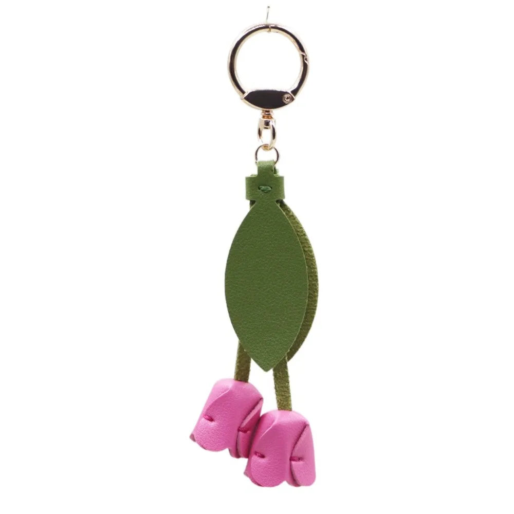 Tulip Bag Pendant PU Leather Floral Charm – Korean Style Bag Charm Pendant PLUSH Rose Red Style 1