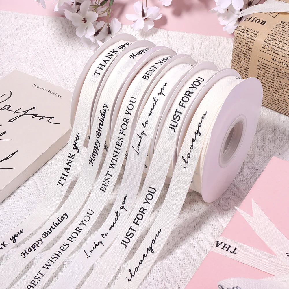 30m Beige Word Letters Printed Ribbon 15mm – DIY Crafts & Gifts Decorative Craft Ribbon PLUSH