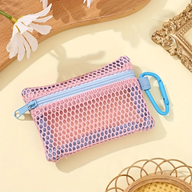 Transparent Mesh Makeup Bag – Flat Square Toiletry Organizer Cosmetic Bag PLUSH pink S