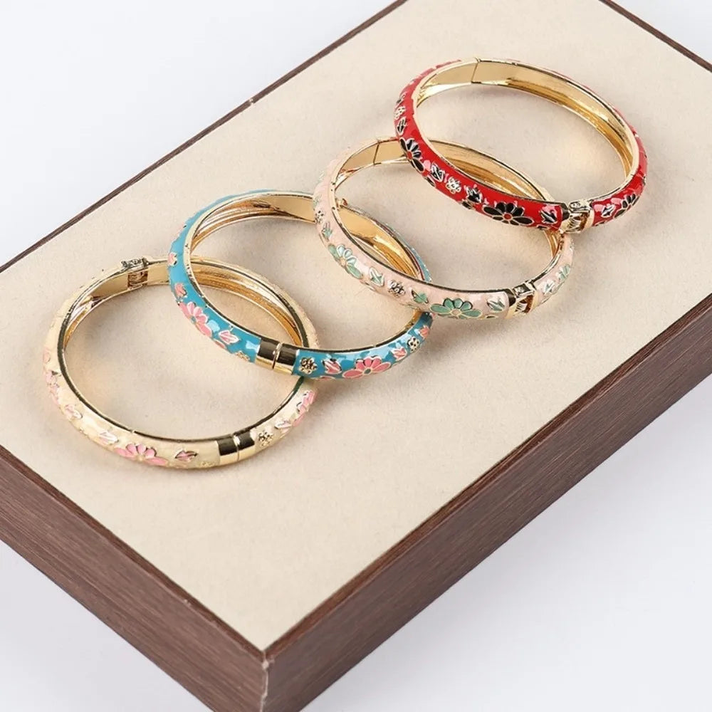 Vintage Cloisonne Enamel Floral Cuff Bangle | Women's Bracelet Enamel Cuff Bangle PLUSH