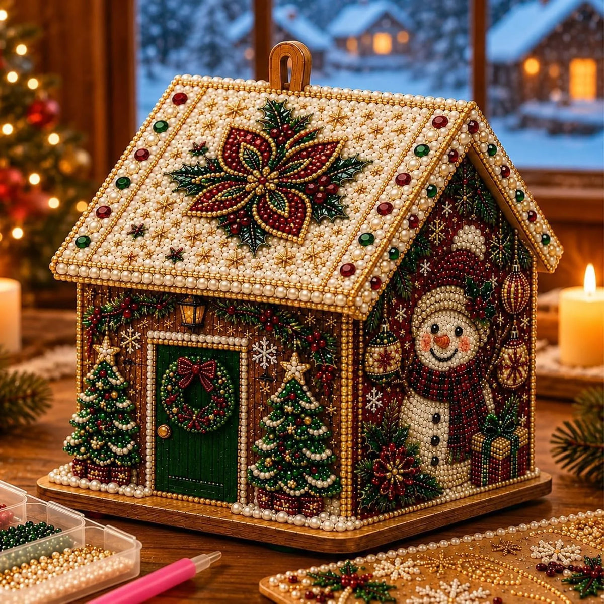 Wooden Christmas House Diamond Painting Set – 4-Sided Holiday Diamond Painting Kit PLUSH Christmas 8